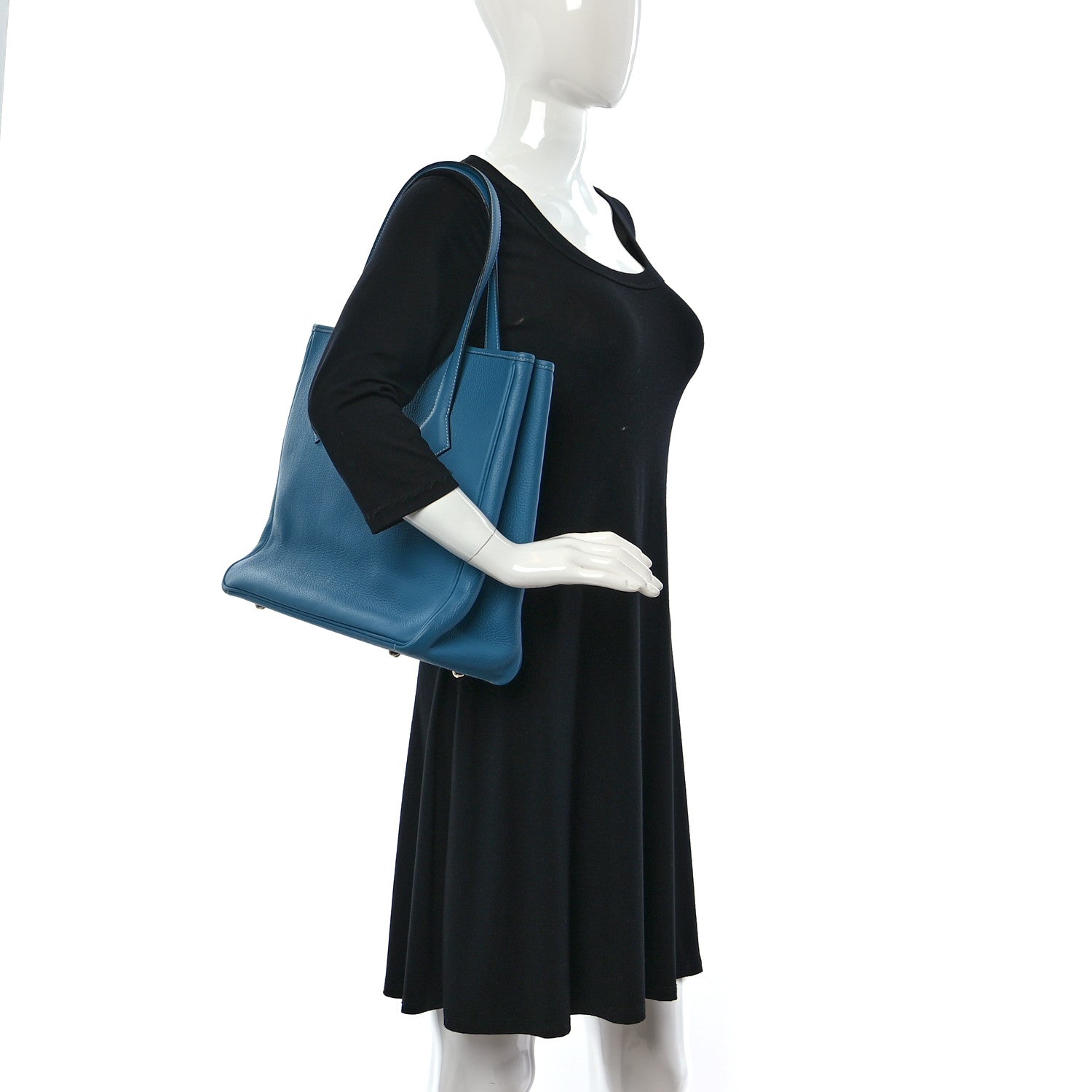 Hermes Taurillon Clemence Victoria II Cabas 32 Blue Jean 2 of 9