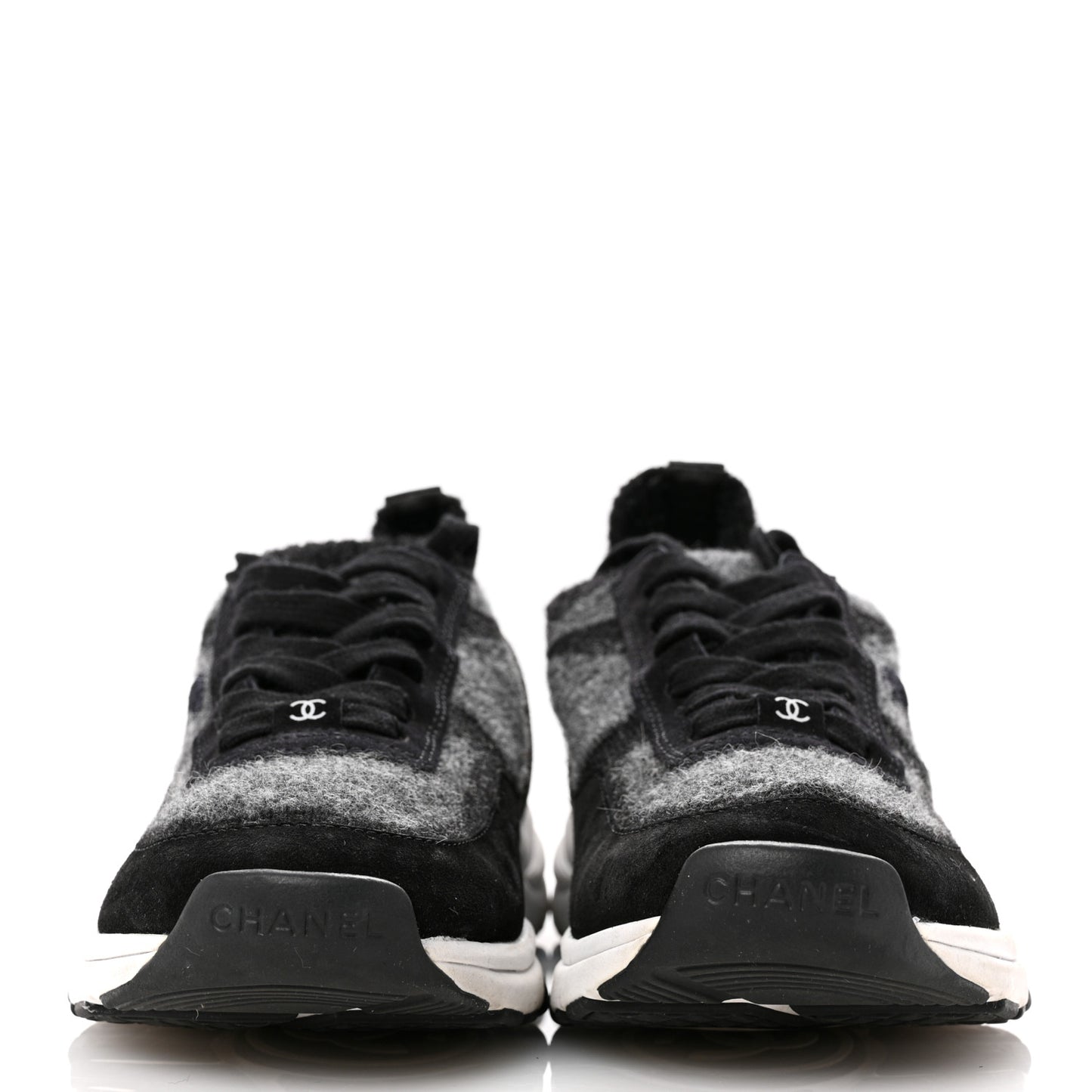 Fabric Suede Calfskin Womens CC Sneakers 38.5 Black Grey