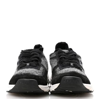 Chanel Fabric Suede Calfskin Womens CC Sneakers 38.5 Black Grey 3 of 11