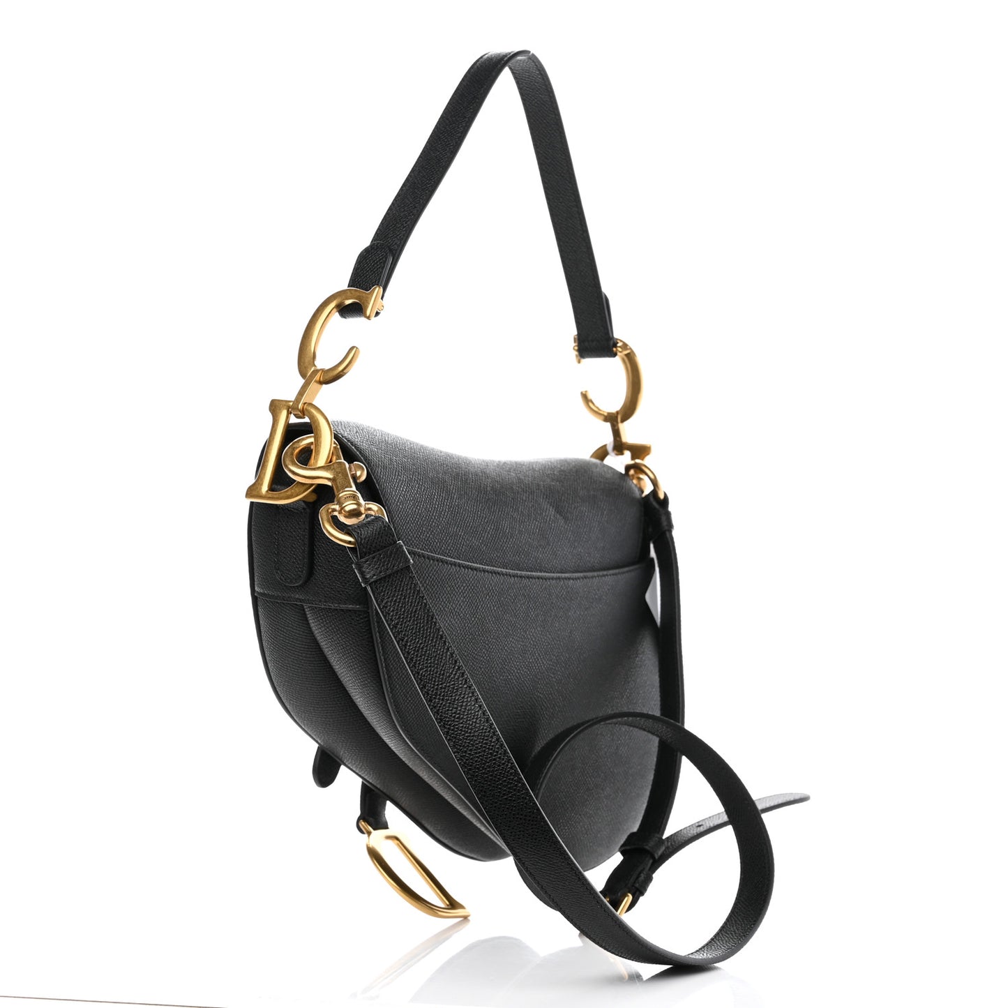Grained Calfskin Saddle Bag With Strap Black