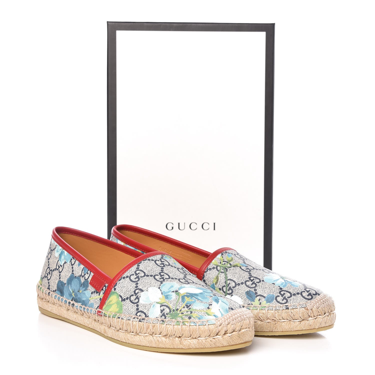Gucci GG Supreme Monogram Blooms Espadrilles 38 Beige Blue Navy Hibiscus Red 10 of 10