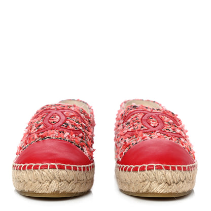 Chanel Tweed Lambskin CC Espadrilles 39 Coral Pink Black Red 2 of 16