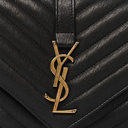 Saint Laurent Sheepskin Matelasse Chevron Monogram Medium College Bag Black 8 of 11