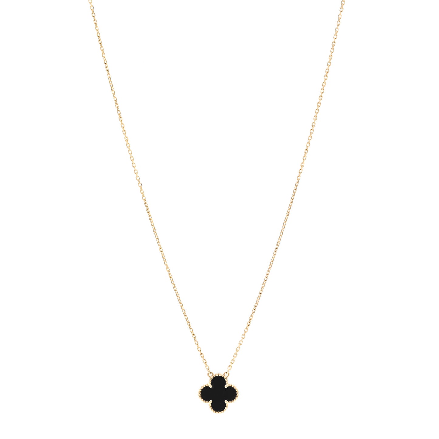 18K Yellow Gold Black Onyx Vintage Alhambra Pendant Necklace