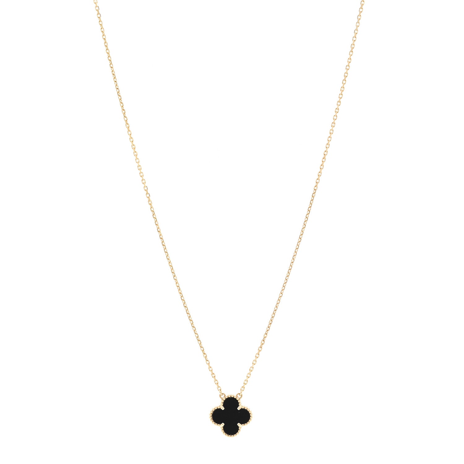 Van Cleef & Arpels 18K Yellow Gold Black Onyx Vintage Alhambra Pendant Necklace 1 of 5