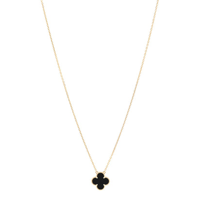 Van Cleef & Arpels 18K Yellow Gold Black Onyx Vintage Alhambra Pendant Necklace 1 of 5