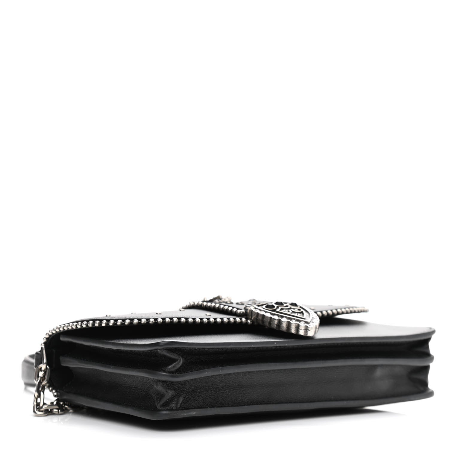 Marc Jacobs Smooth Calfskin Crystal Stud Embellished Clutch Chain Wallet Black 4 of 11
