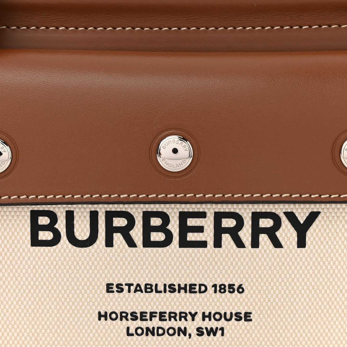 Smooth Calfskin Canvas Horseferry Print Mini Title Bag with Pocket Natural Malt Brown