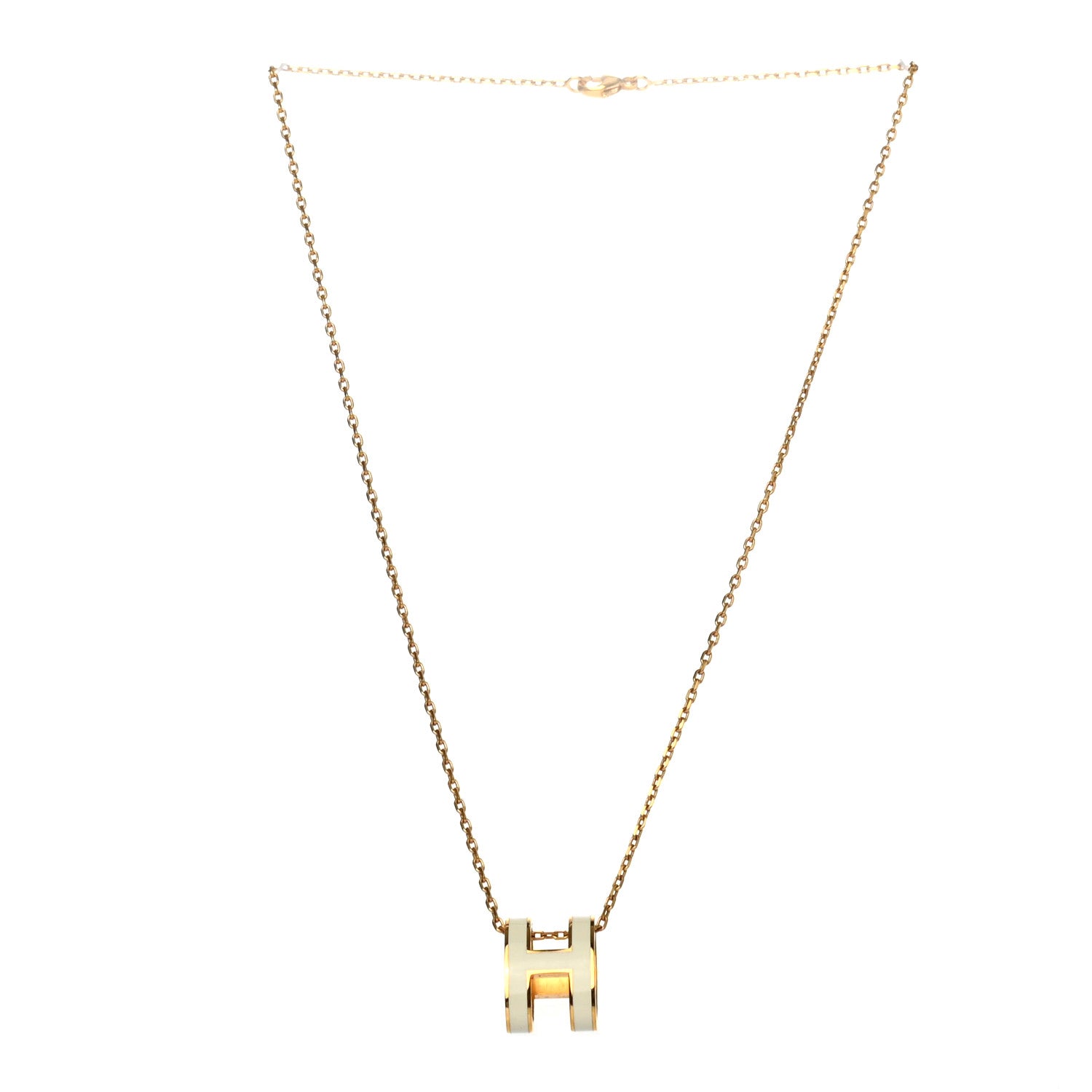Hermes Lacquered Gold Pop H Pendant Necklace White 2 of 4