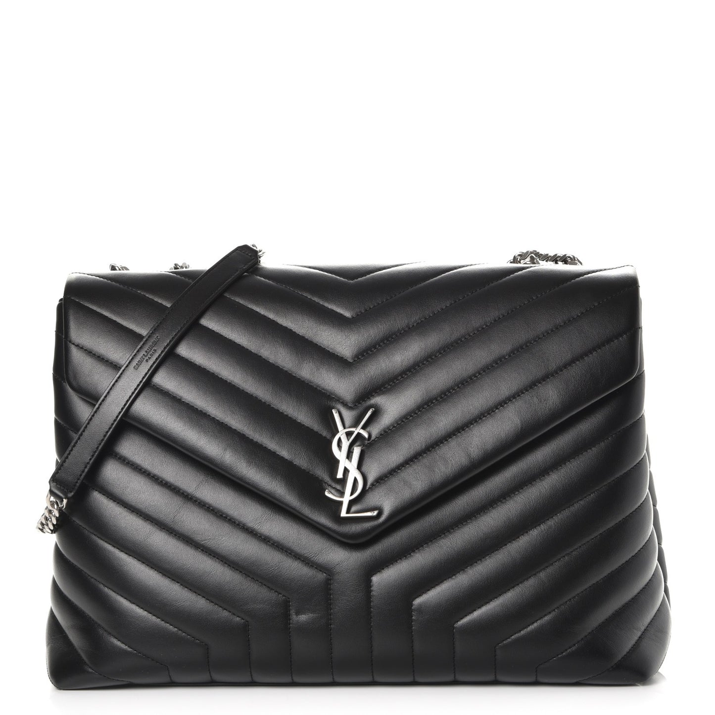Calfskin Y Quilted Monogram Large Loulou Chain Satchel Black