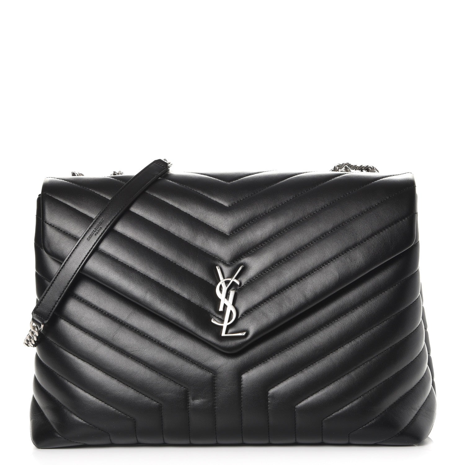 Saint Laurent Calfskin Y Quilted Monogram Large Loulou Chain Satchel Black 1 of 9