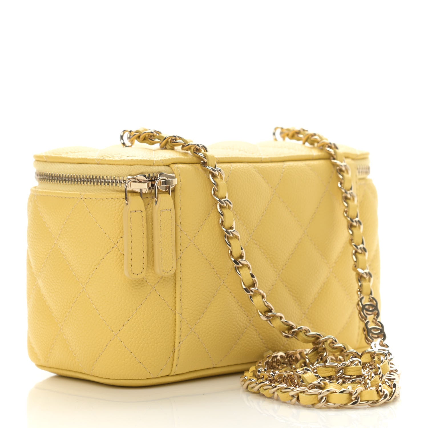 Chanel Caviar Quilted Small Tiny CC Vanity Case With Chain Yellow 3 of 11