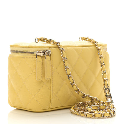 Chanel Caviar Quilted Small Tiny CC Vanity Case With Chain Yellow 3 of 11