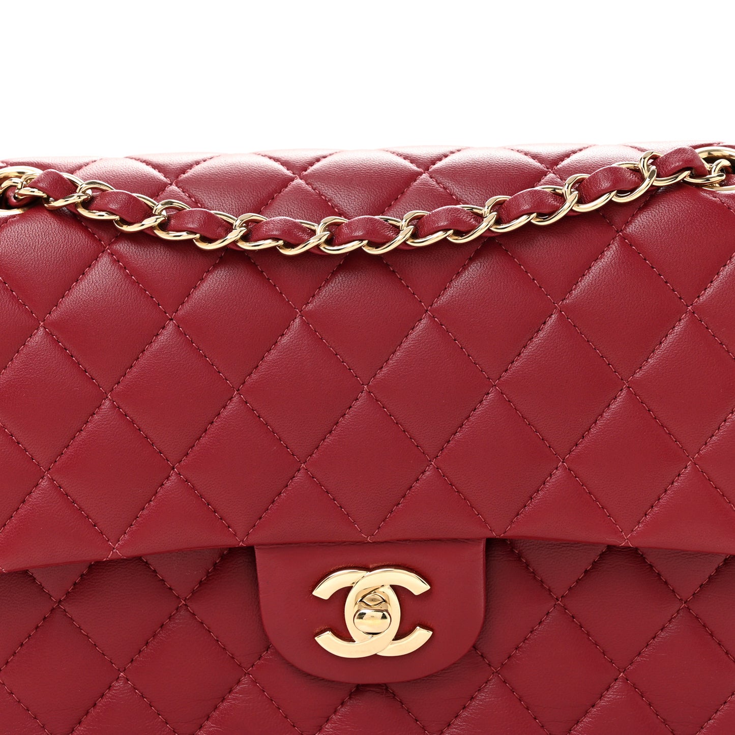 Lambskin Quilted Medium Double Flap  Burgundy