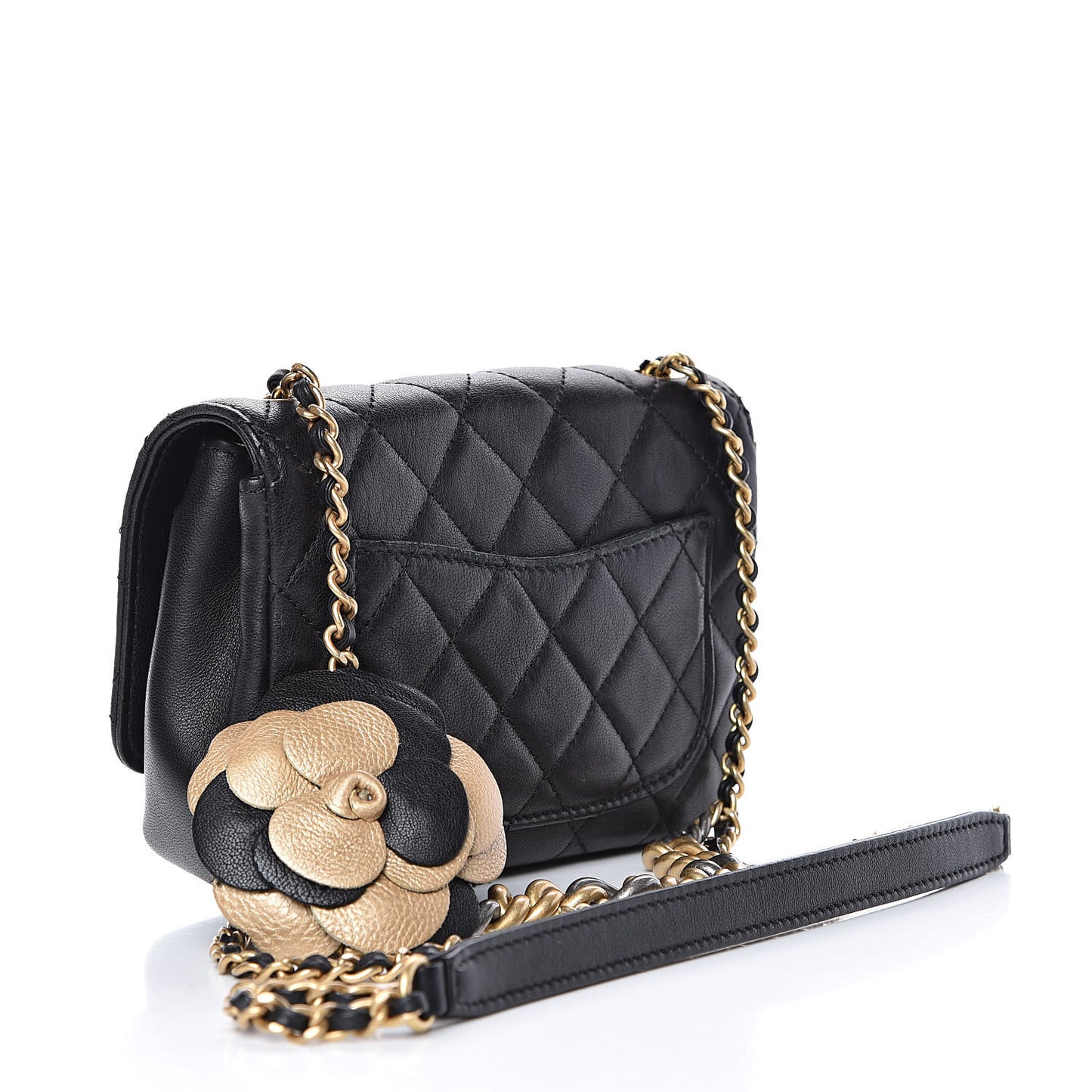 Lambskin Quilted Small Camellia Flower Flap Black