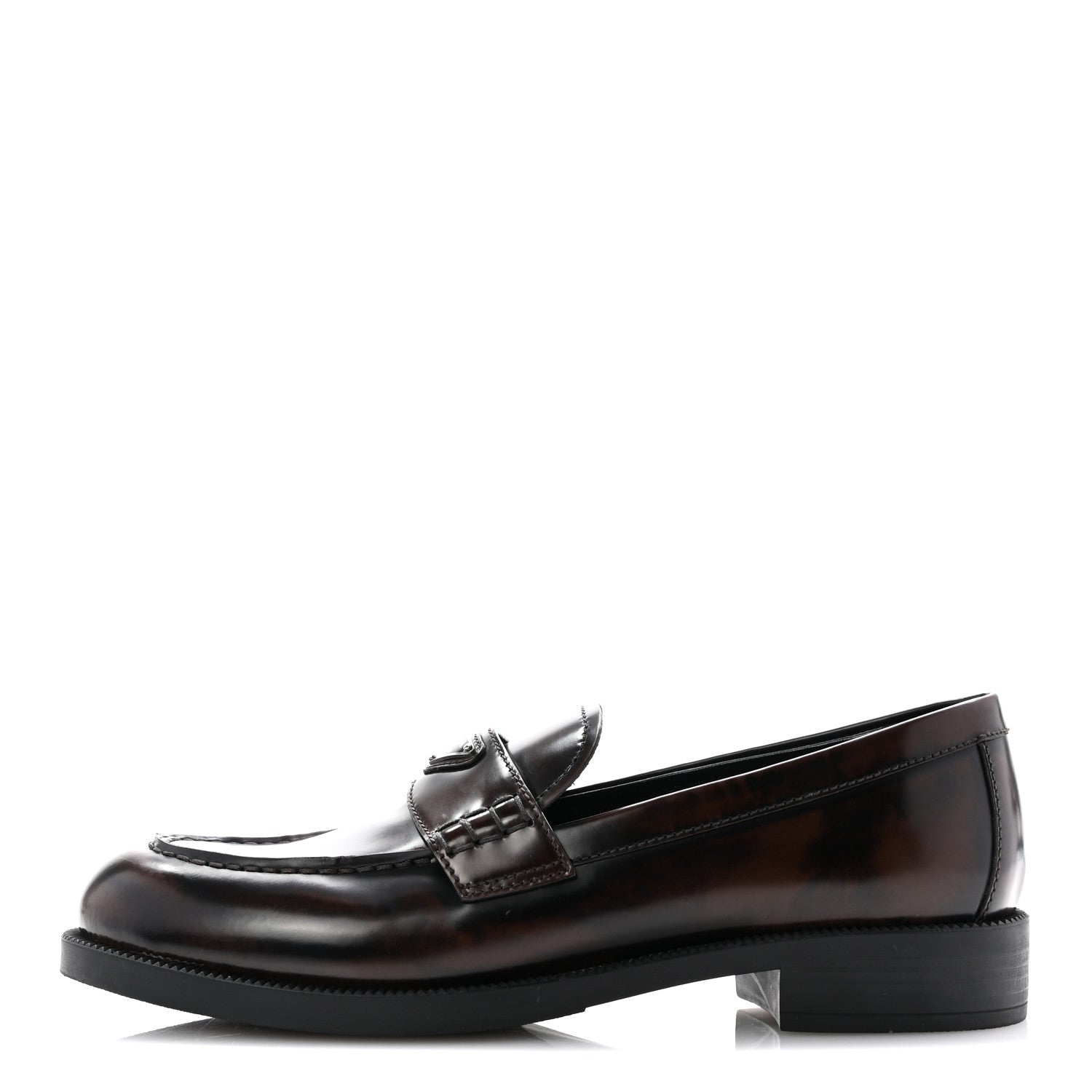 Prada Spazzolato Fume Metal Triangle Logo 35mm Loafers 38.5 Bruciato 1 of 9