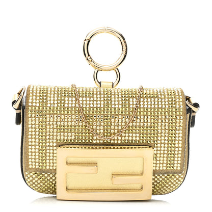 Fendi Crystal Vitello Laminato FF Nano Maxi Buckle Baguette Charm Light Gold 1 of 10