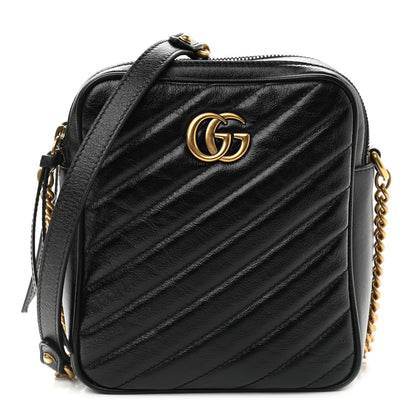 Gucci Azalea Calfskin Matelasse Diagonal Tall GG Marmont Crossbody Bag Black 1 of 11