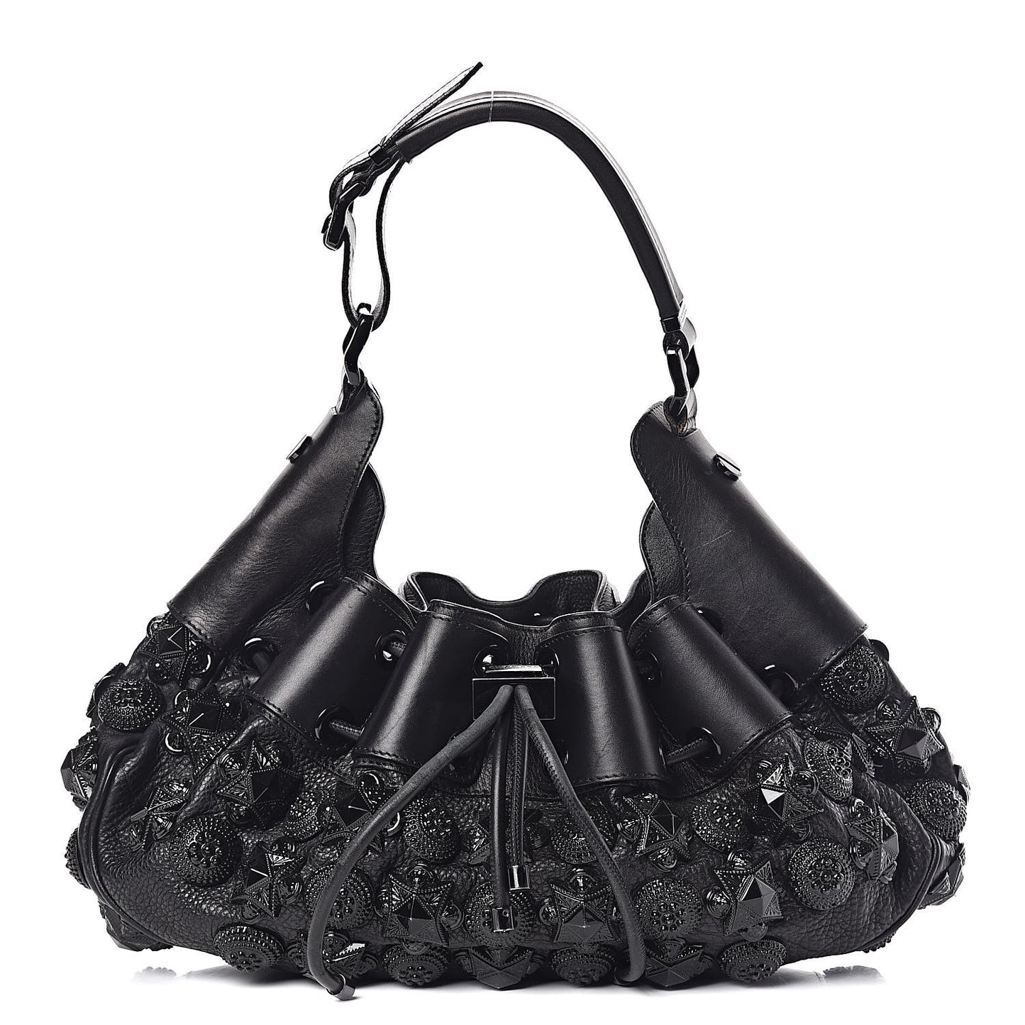 Calfskin Mason Warrior Studded Hobo Black