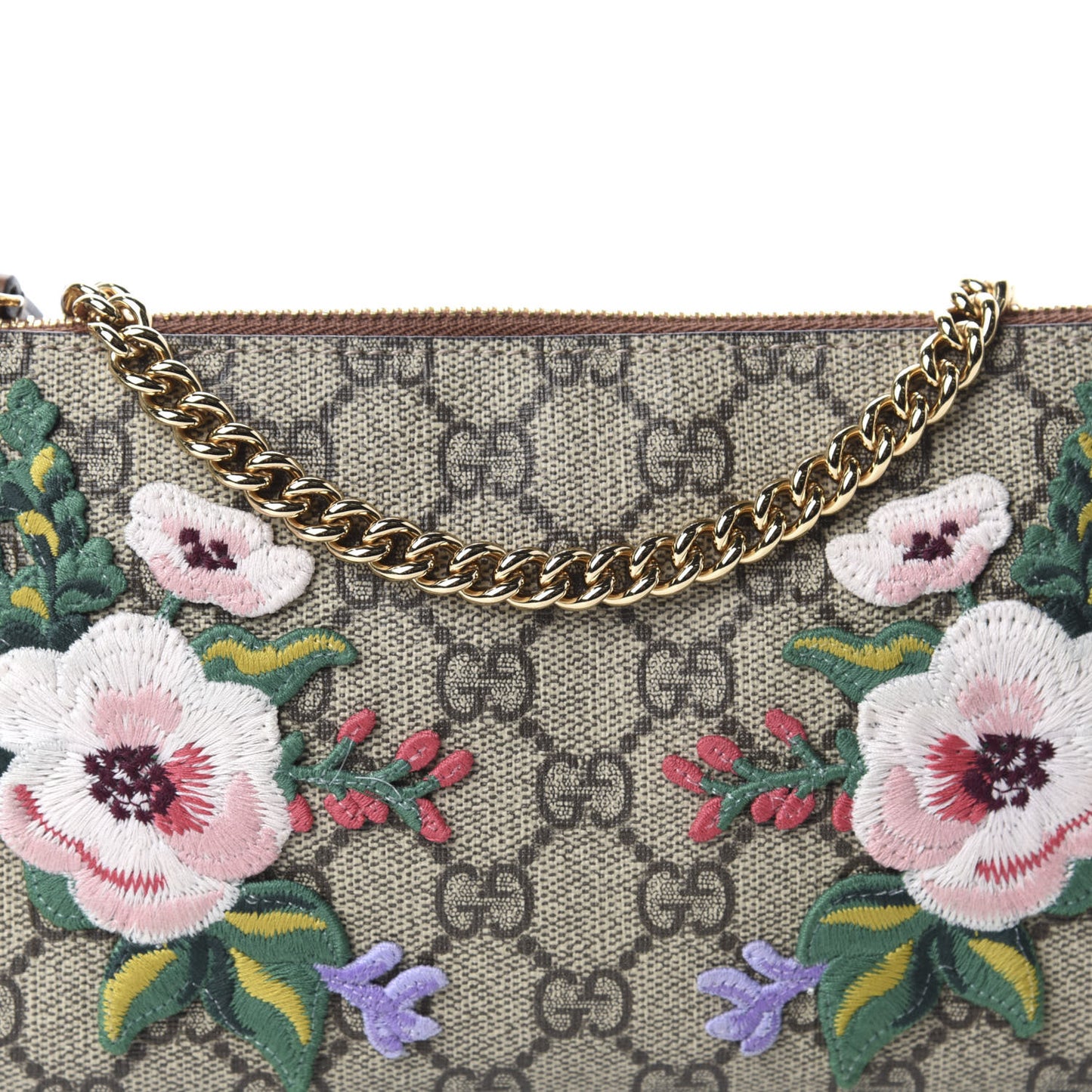 GG Supreme Monogram Embroidered Flower Chain Wrist Wallet