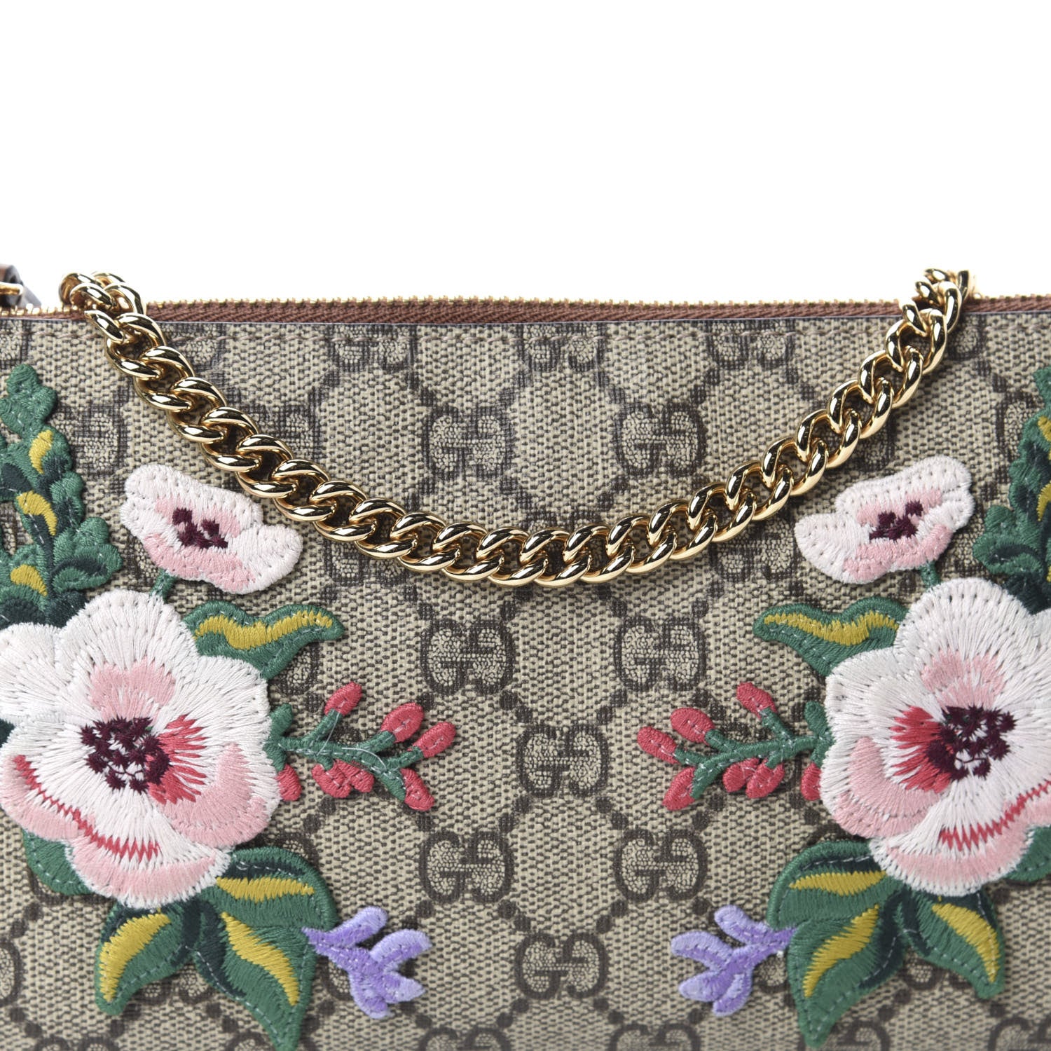 Gucci GG Supreme Monogram Embroidered Flower Chain Wrist Wallet 10 of 10