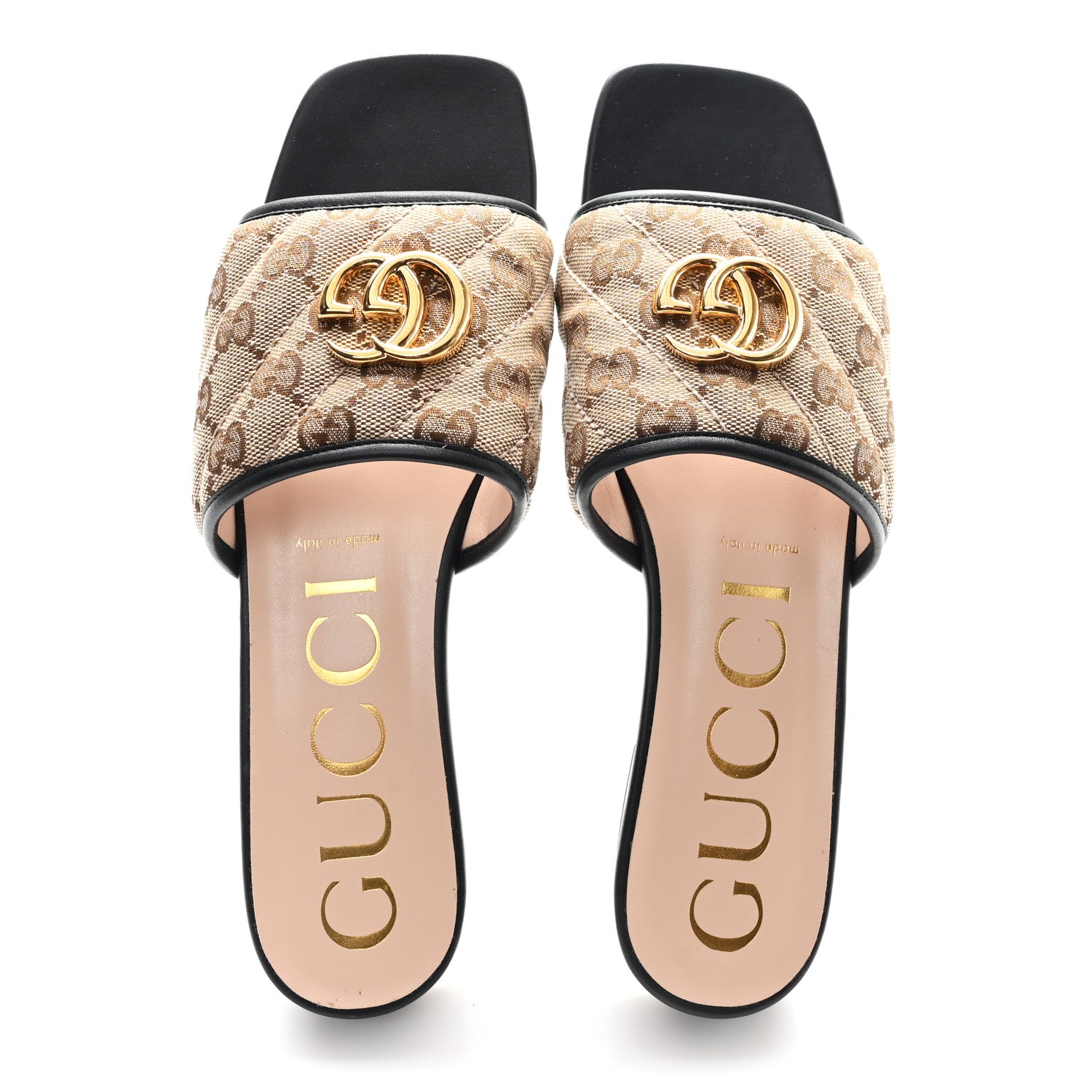 Gucci Monogram Matelasse Diagonal GG Marmont Flat Slide Sandals 40 Beige Ebony Black 2 of 10