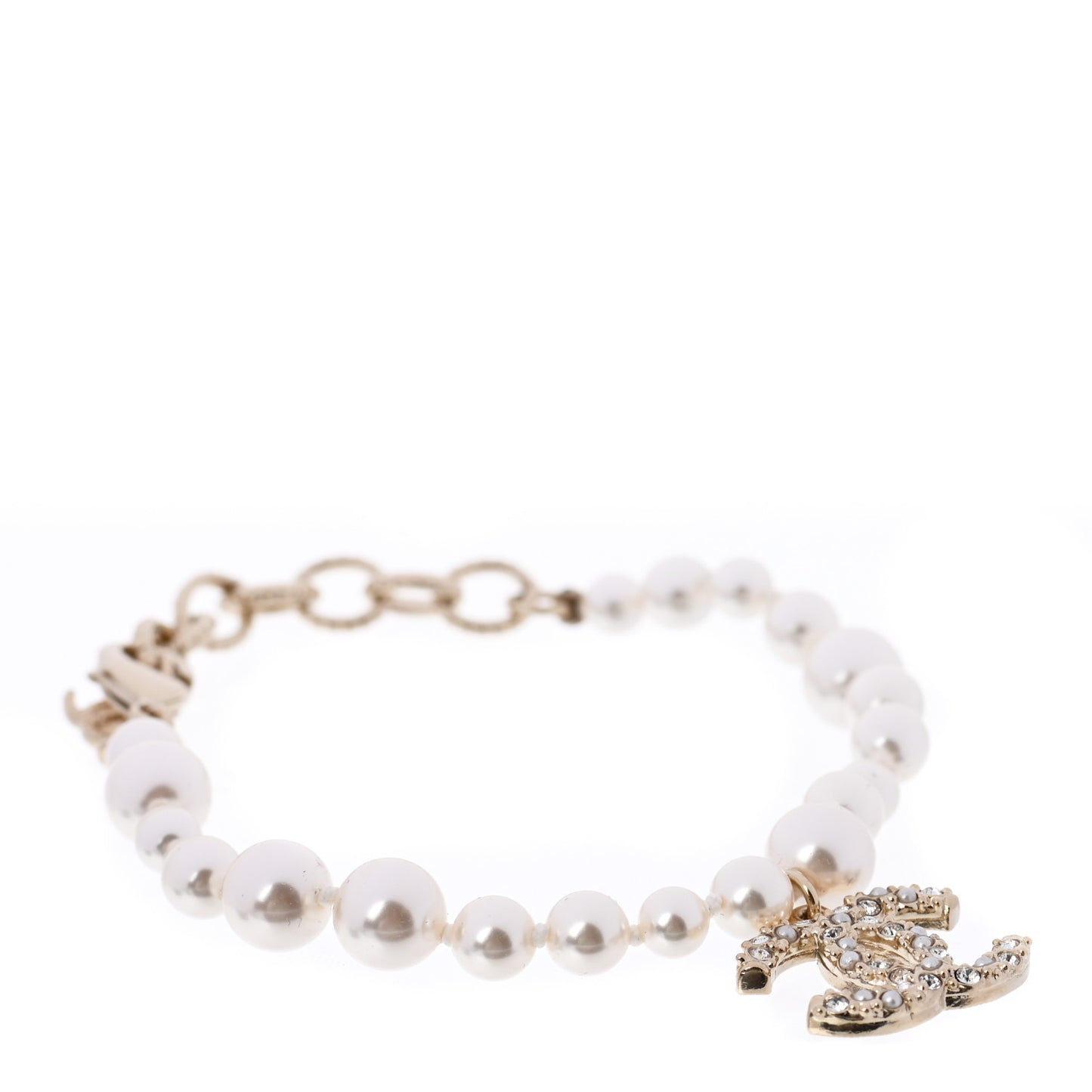 Pearl Crystal CC Bracelet Gold