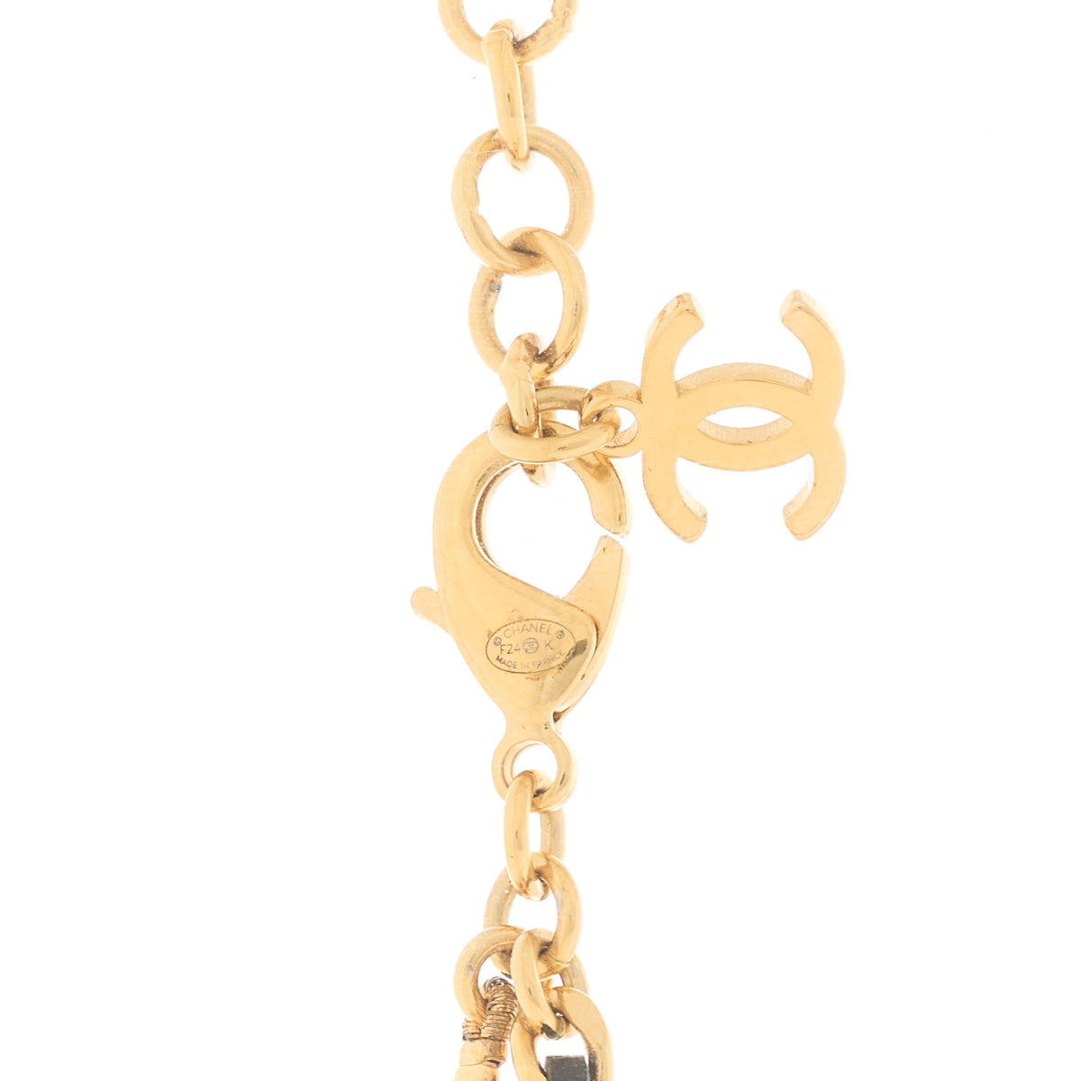 Lambskin Pearl Crystal CC Short Necklace Gold