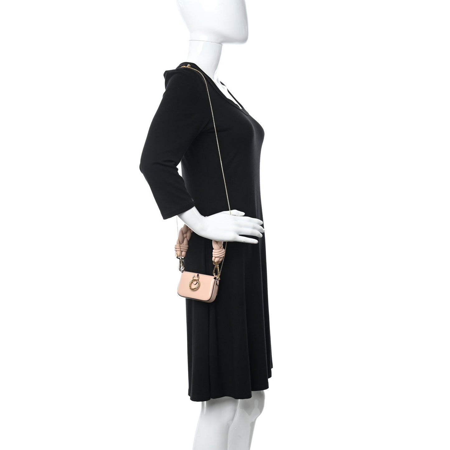 Shiny Nappa Braided Nano Baguette Maxi Handle Charm Light Rose