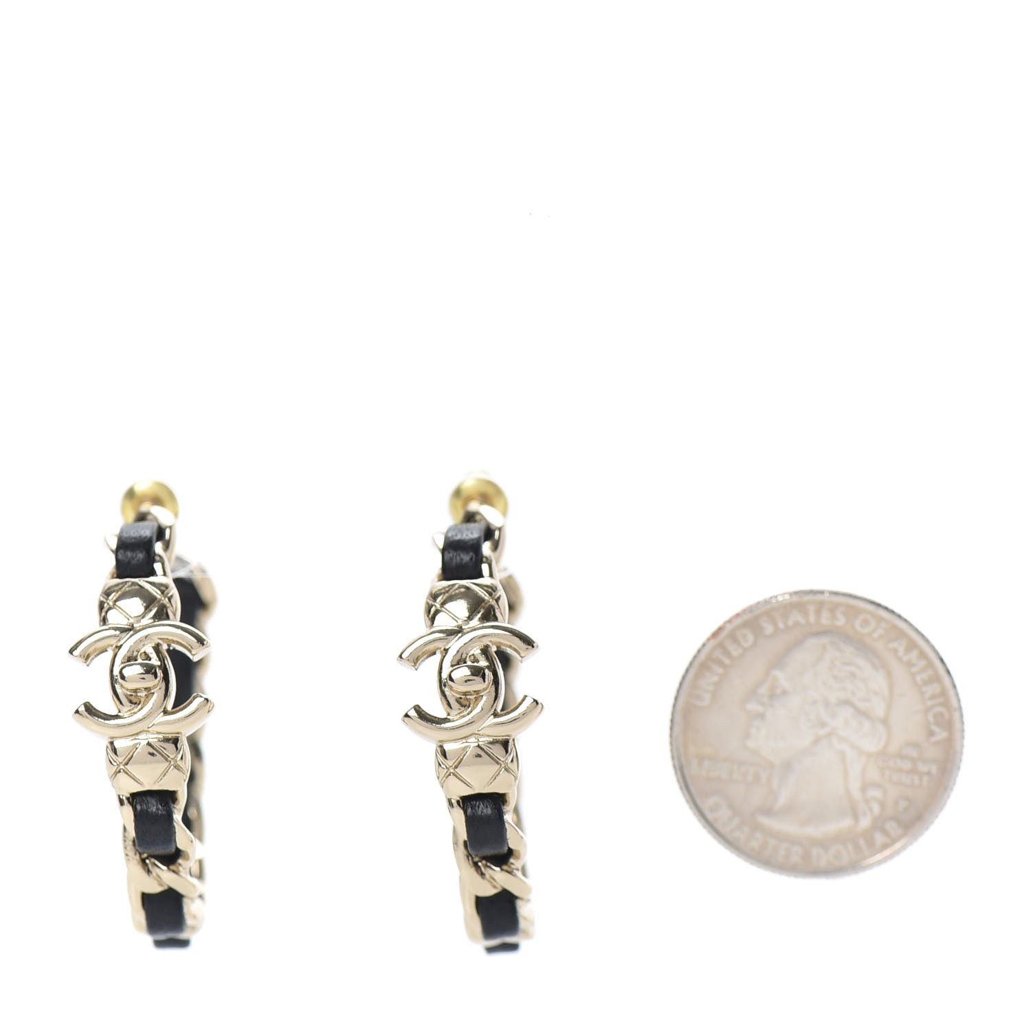 Chanel Lambskin CC Turnlock Chain Hoop Earrings Gold Black 3 of 6
