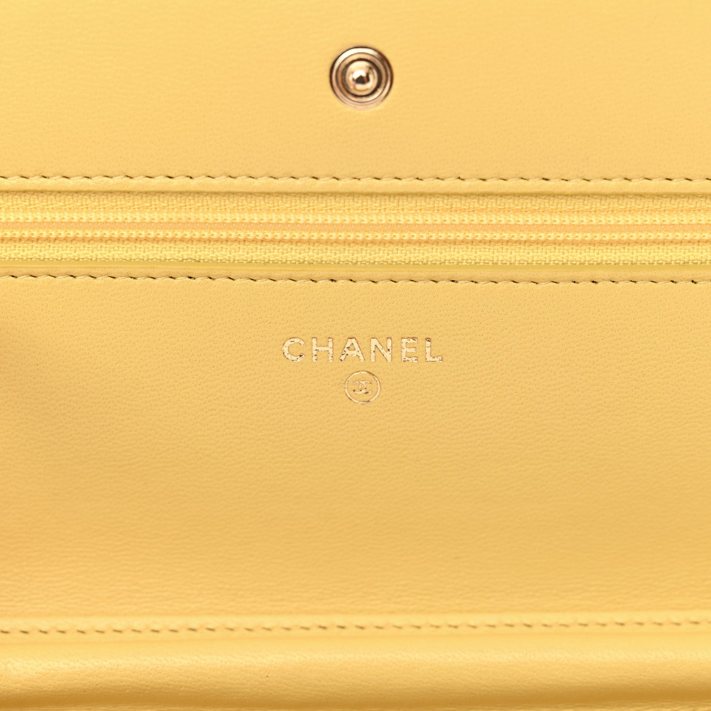 Lambskin Chevron Quilted Wallet On Chain WOC Yellow