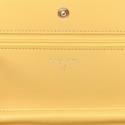 Chanel Lambskin Chevron Quilted Wallet On Chain WOC Yellow 6 of 12