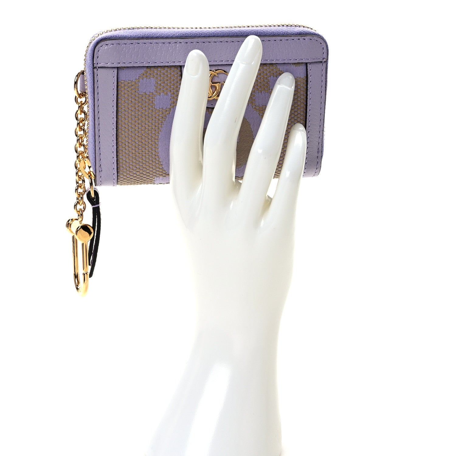 Gucci Monogram Jumbo GG Textured Dollar Calfskin Ophidia Key Card Case Beige Lapis 2 of 7