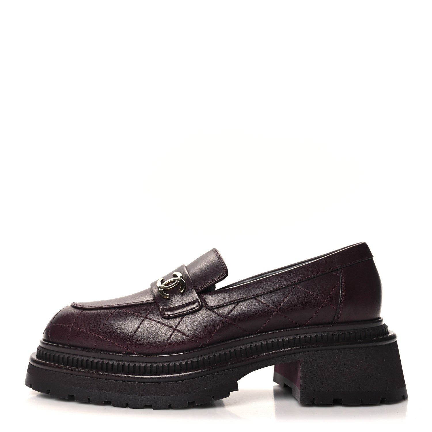Chanel Calfskin Quilted CC Mocassin Loafers 37 Dark Purple 1 of 9