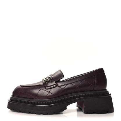 Chanel Calfskin Quilted CC Mocassin Loafers 37 Dark Purple 1 of 9