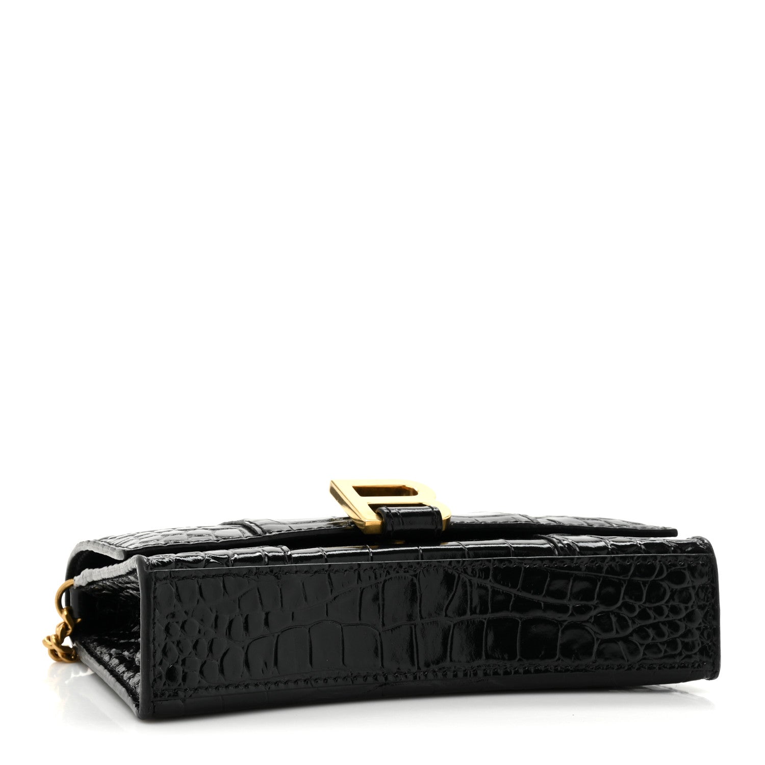 Balenciaga Shiny Calfskin Crocodile Embossed Hourglass Chain Bag Black 4 of 11