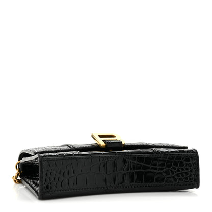 Balenciaga Shiny Calfskin Crocodile Embossed Hourglass Chain Bag Black 4 of 11