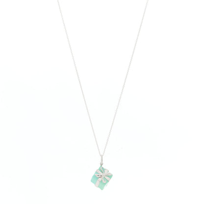 Tiffany Sterling Silver Enamel Gift Box Charm Necklace Blue 1 of 4