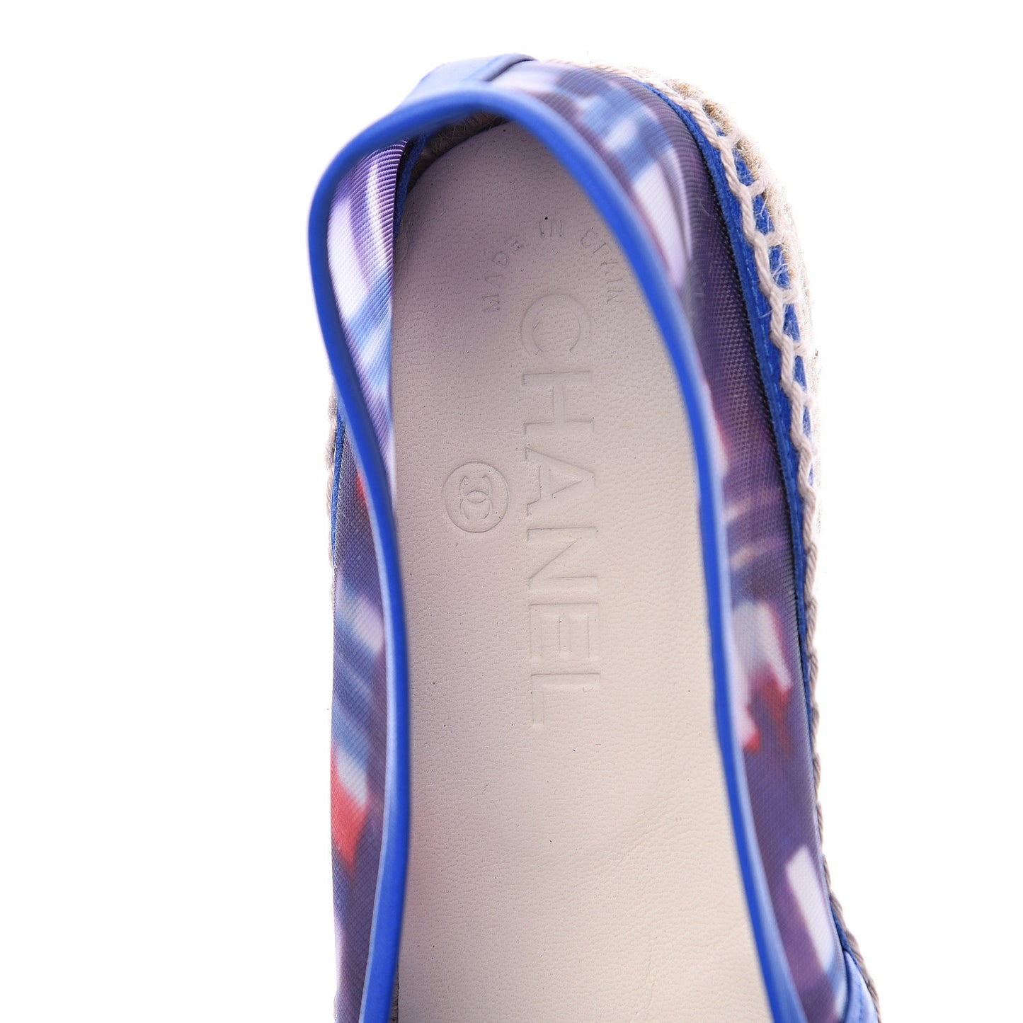 Mesh Lambskin Plaid Print CC Espadrilles 39 Blue White Red