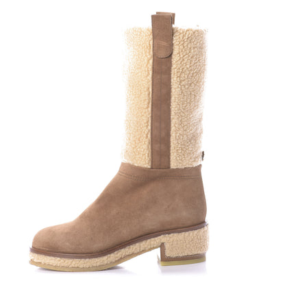 Chanel Shearling Suede Calfskin High Boots 37 Brown Beige 1 of 9