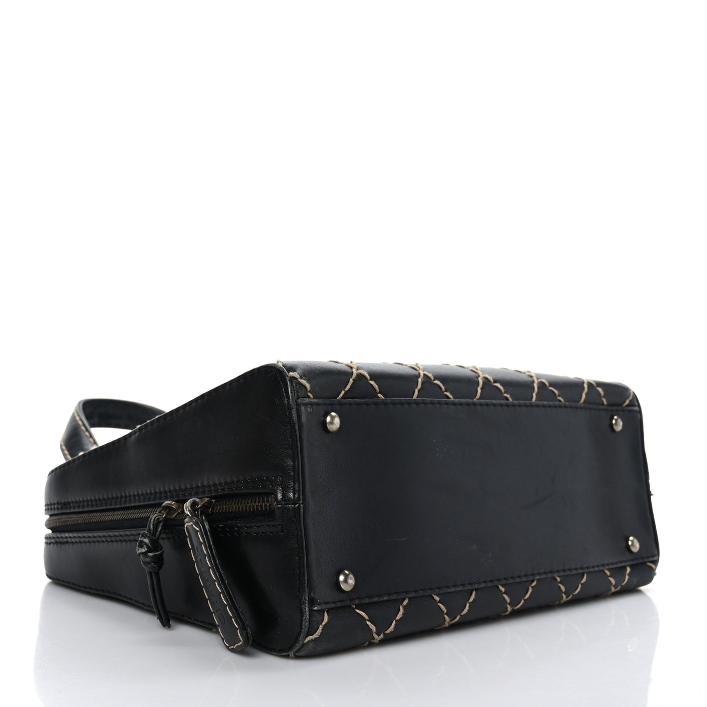 Calfskin Wild Stitch Vertical Top Handle Bag Black