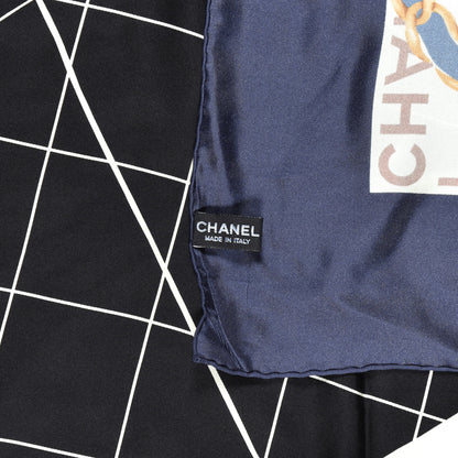 Chanel Silk CC Square Scarf Ivory Navy 3 of 3
