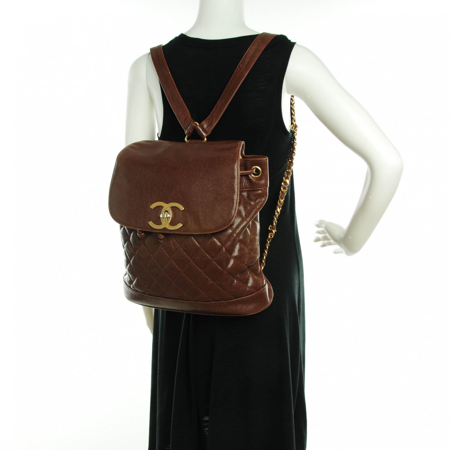 Caviar Quilted Drawstring Backpack Brown