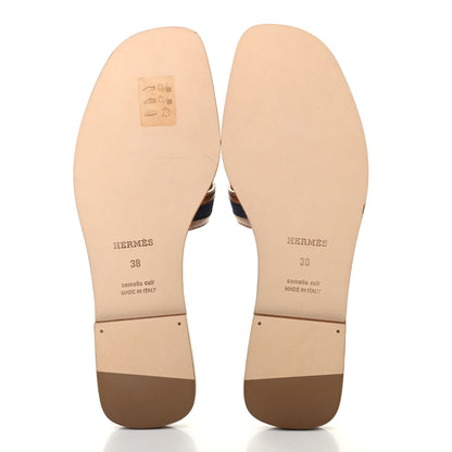 Hermes Calfskin Denim Oran Sandals 38 Bleu Brut Gold 5 of 8