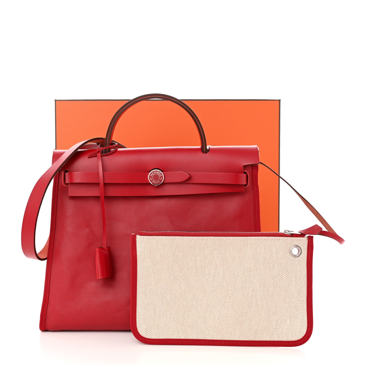 Hermes Toile H Berline Vache Hunter Herbag Zip PM 31 Rouge Piment Ecru 12 of 12