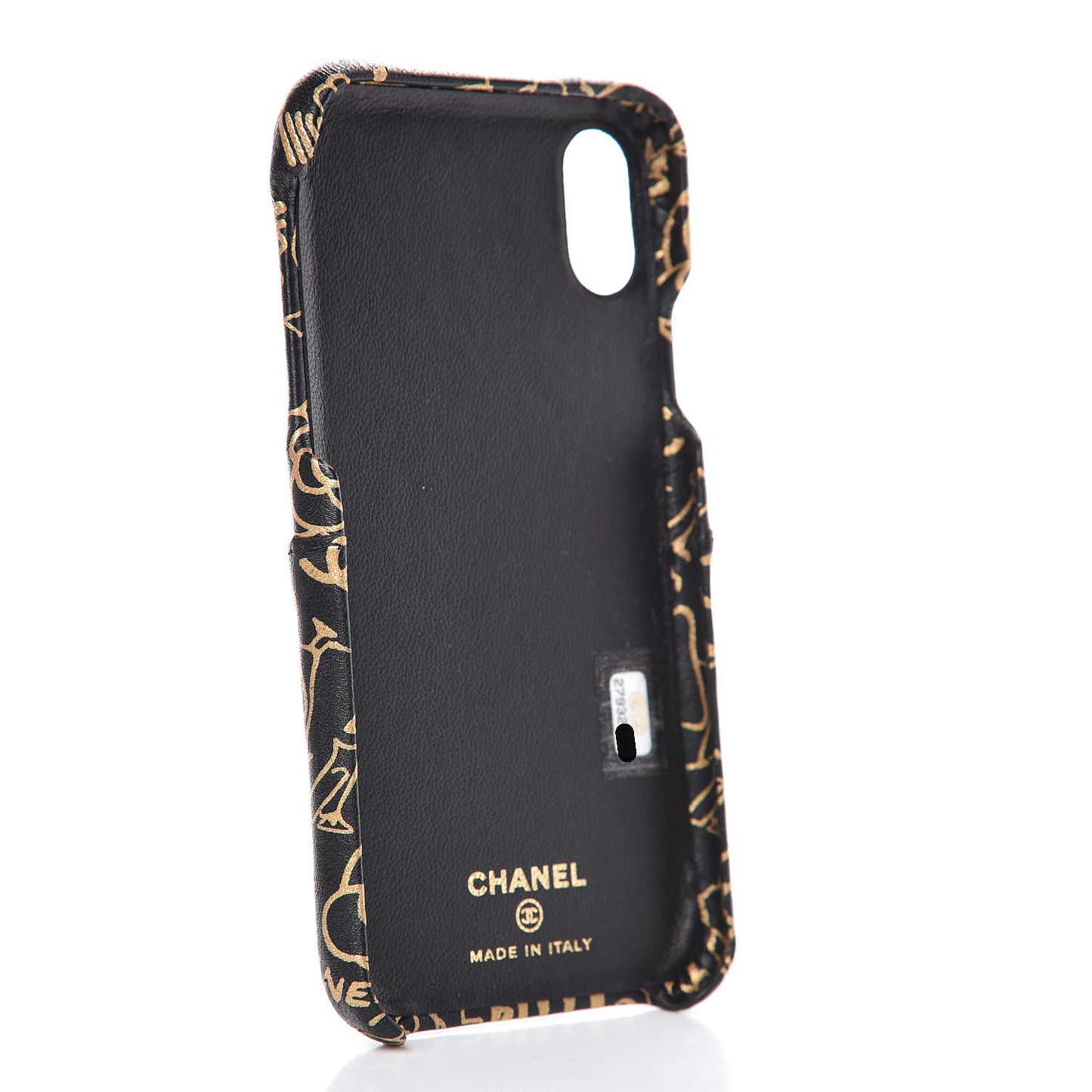 Lambskin Quilted iPhone X Coco Tech Egyptian Graffiti Case Black Gold