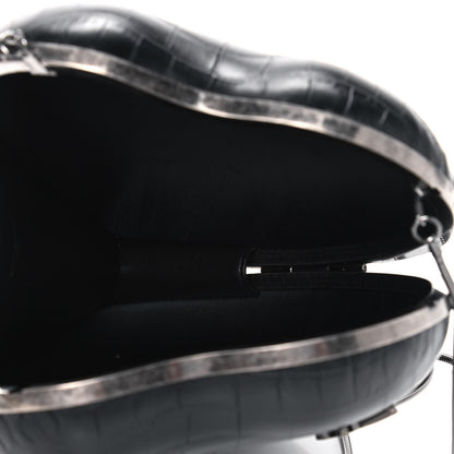 Saint Laurent Calfskin Crocodile Embossed Monogram Love Box Bag Black 4 of 6