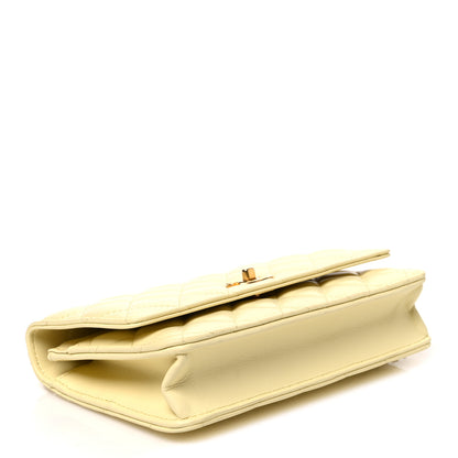 Chanel Lambskin Quilted CC Camellia Crush Wallet on Chain WOC Light Yellow 3 of 10