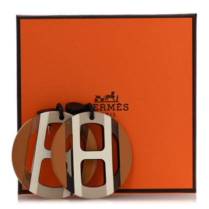 Hermes Lacquered Horn H Equipe Earrings Sable 7 of 7