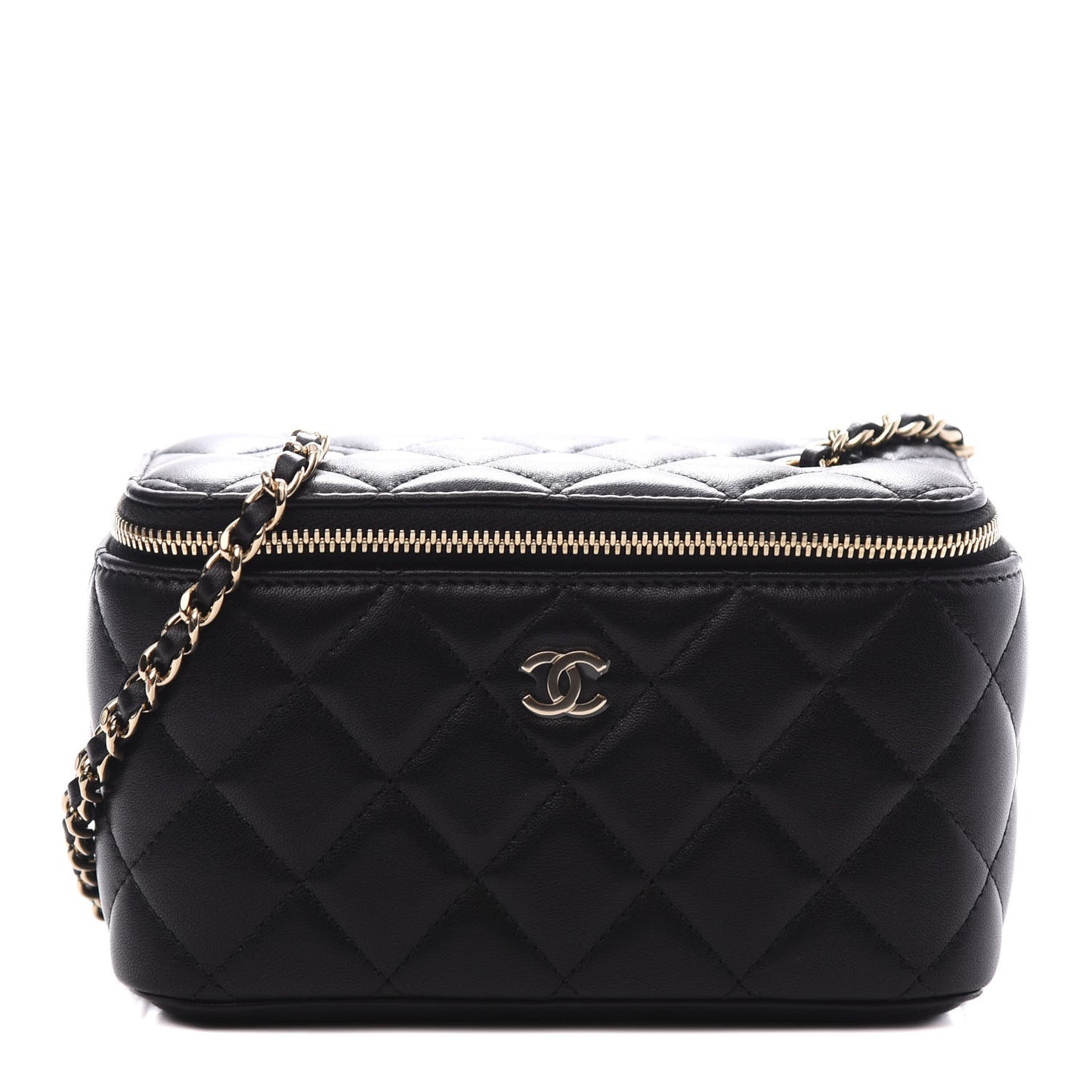 Lambskin Quilted Small Vanity Case With Chain Black